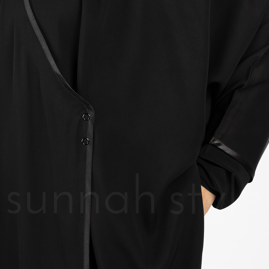 Sunnah Style Satin Trimmed Crossover Jilbab Black
